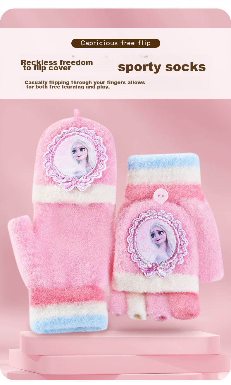Disney Children's Gloves for Girls, Spring Baby Detachable Five-Finger Gloves, Elementary School Student Writing Gloves SP70288 Blue 11
