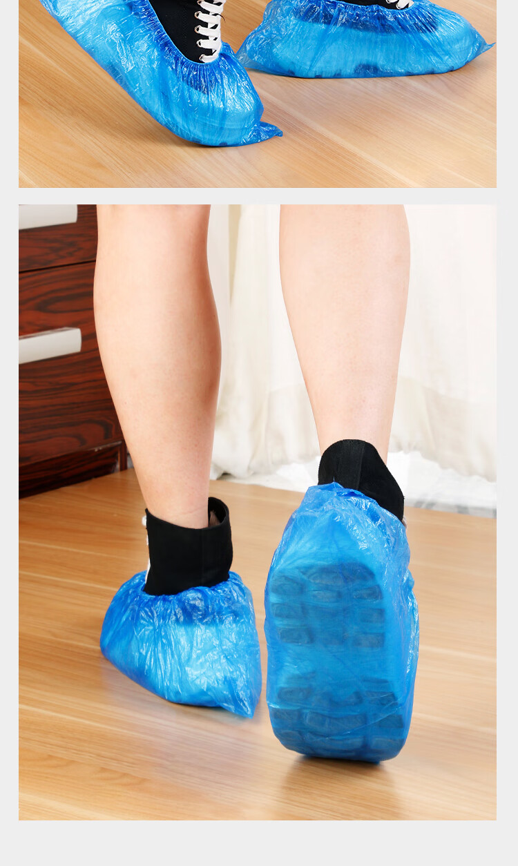 SHUANG YU Disposable Shoe Covers, 100-Pack, Dust-Proof Waterproof PE Foot Covers, Thickened Plastic Shoe Covers for Indoor Outdoor Home Use 11