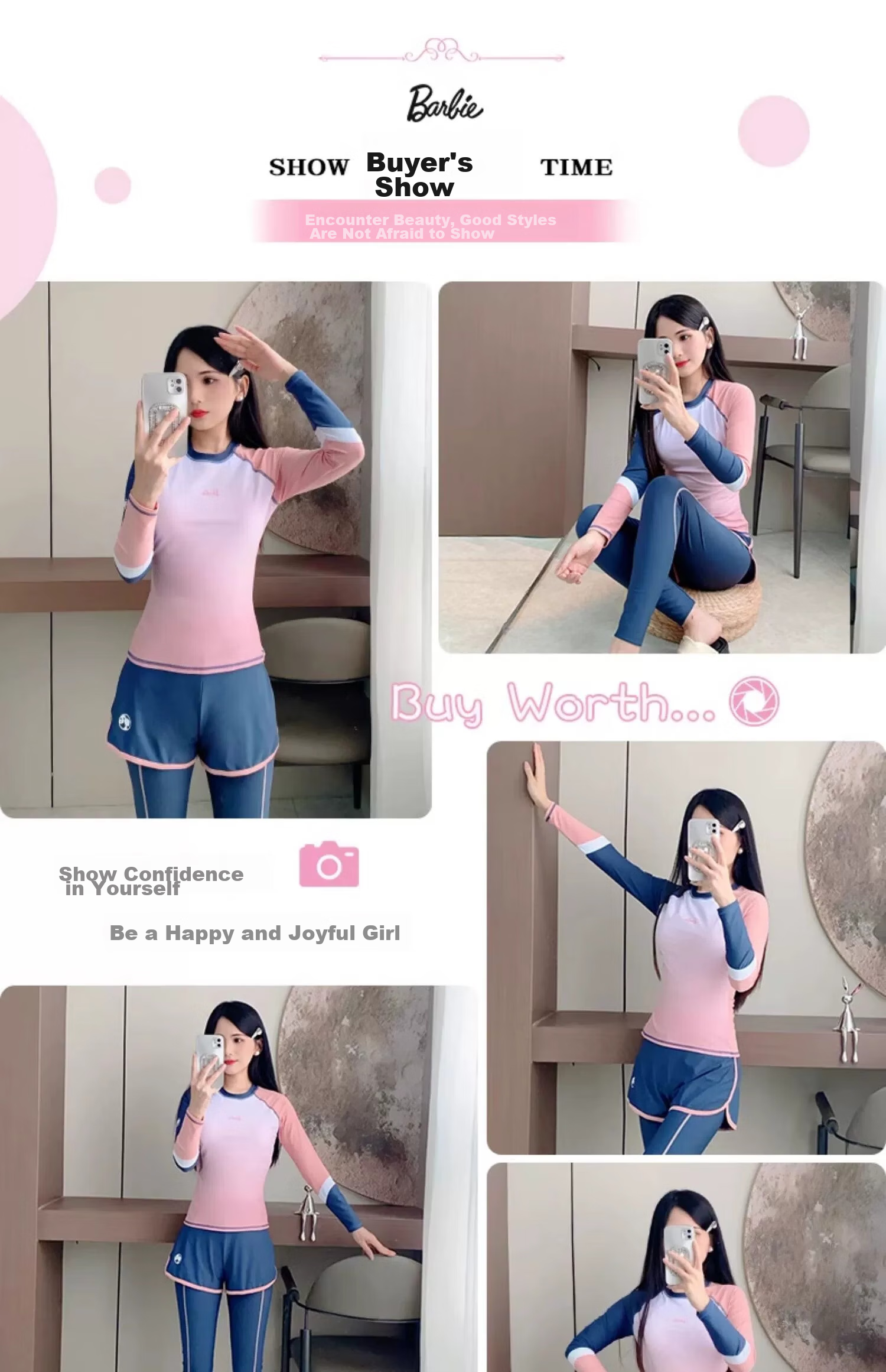 Barbie Women's Two-Piece Swimsuit Set, Long-Sleeve Surfing Suit, Tummy-Concealing Slimming Diving Suit, Fashionable Hot Spring Swimming Costume for Wome 19