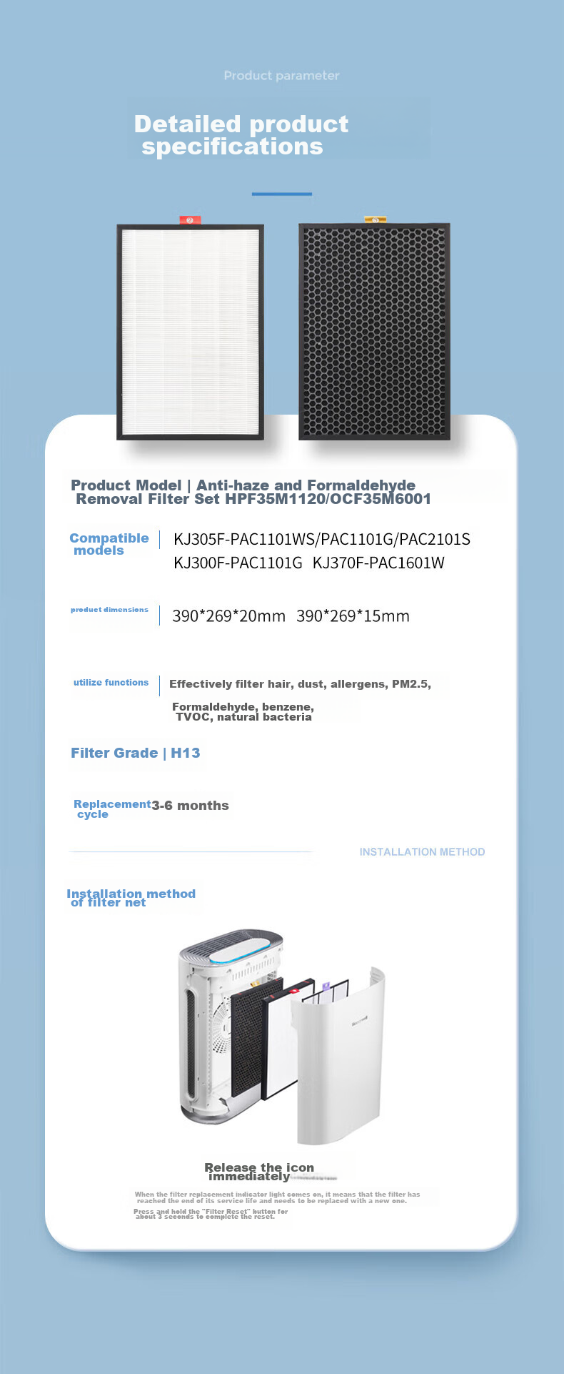 KISSAIR Compatible Air Purifier Filter for Honeywell KJ300F/KJ305F, KJ310F, KJ370F, PAC35M Models 4