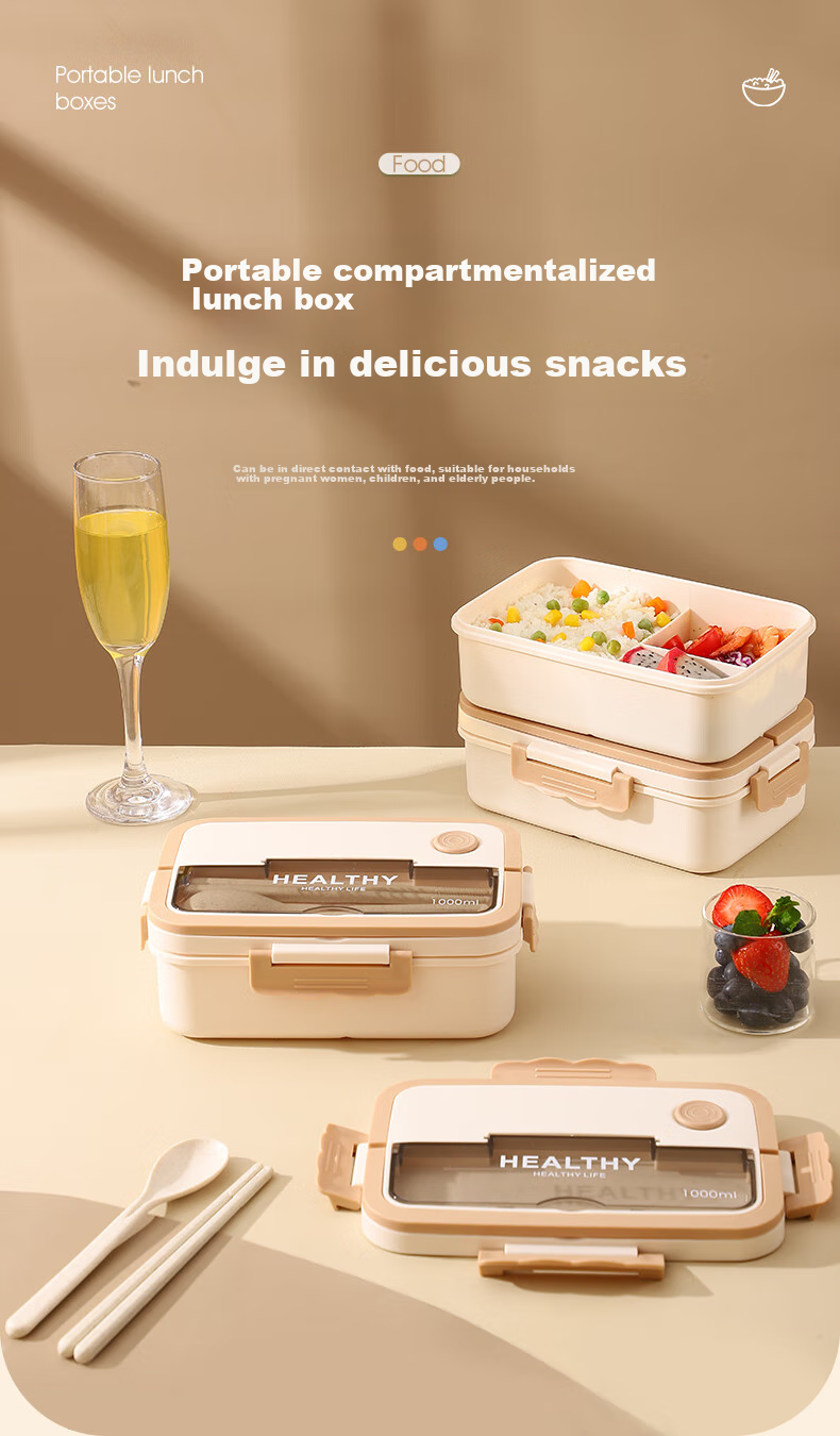 Guangyi Microwave Lunch Box, Large Capacity Student Plastic Bento Box, Food Storage Container with Utensils, 1500ml, GY8539 1