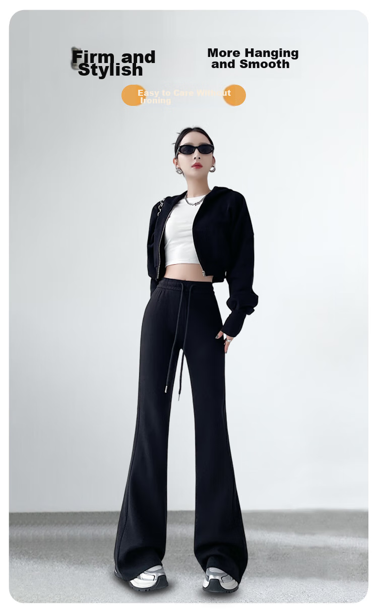 FitonTon Women's Casual Pants, Spring And Autumn Micro Flared Sports Pants, High-Waisted Slimming Harem Pants, Loose Straight-Leg Versatile Floor-Length Trousers 1