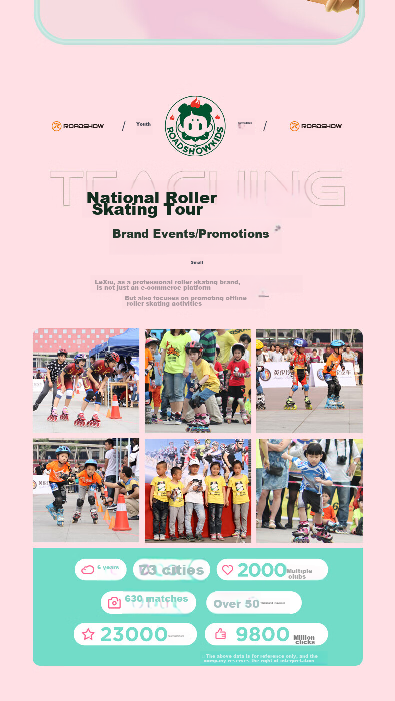 ROADSHOW Kids Roller Skates 6-12 Years Professional Casual Inline Skates S Size Peach Pink Set 14
