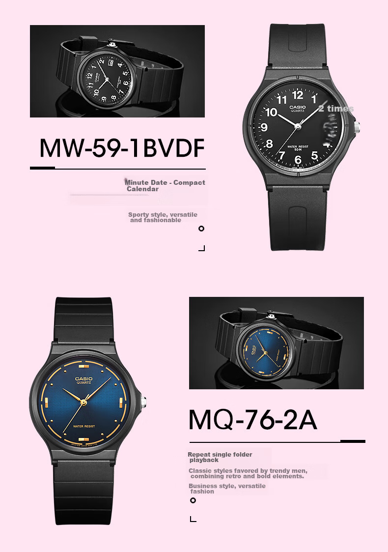 Casio Black Watch for Men And Women, Unisex Student Watch, Suitable for Civil Service Exams And College Entrance Exams, Quartz Watch MQ-24UC 15