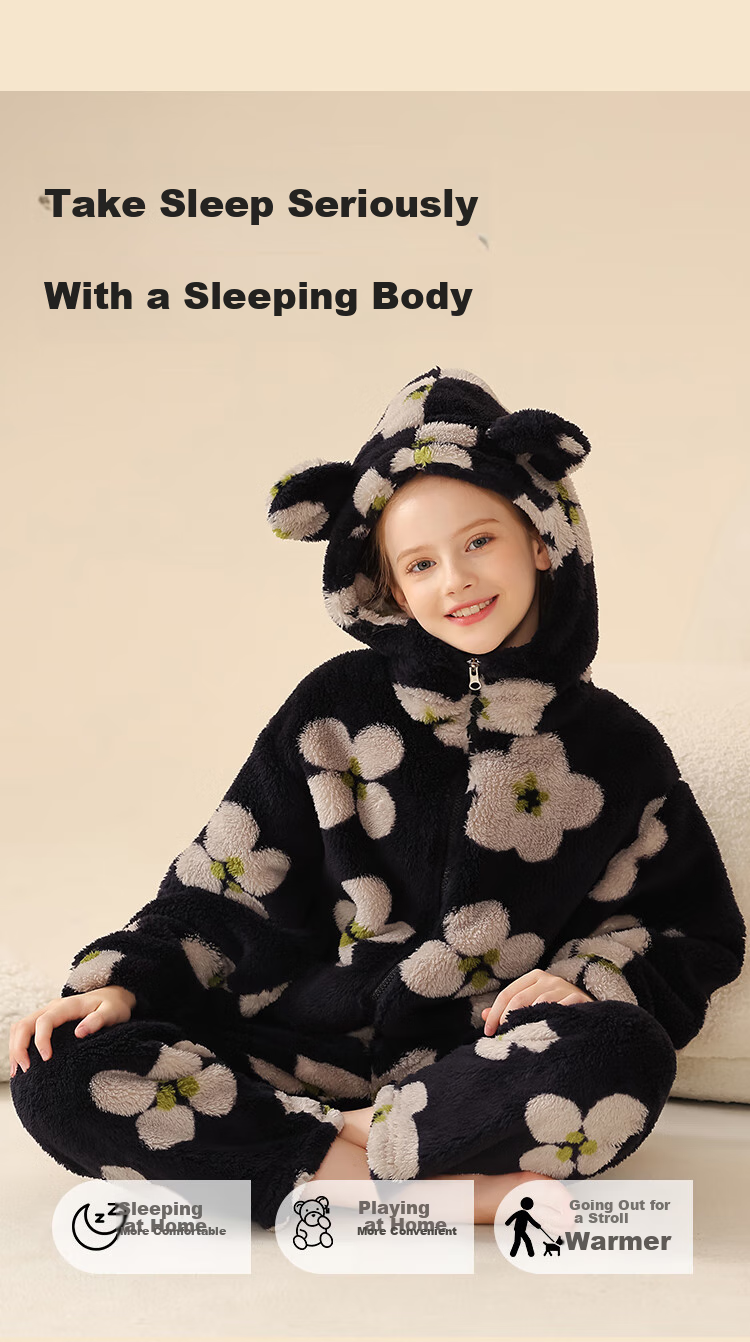 LangSha [Fleece-Lined Thick Flannel] Children's Pajamas, Girls' Sleepwear for Older Kids, Autumn And Winter, Warm Home Wear Set for Teenage Girls And Babies 6