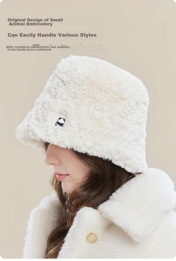 JIUMU Faux Sheepskin Warm Fisherman Hat, Autumn And Winter Face-Slimming Bucket Hat, Water Bucket Hat, Winter Hat, Windproof And Cold-Resistant Cap for Wome 5