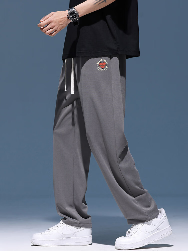 POUM Trendy Pants for Men, Spring And Autumn Thin Quick-Dry Draping Cool Wide-Leg Straight Trousers YM09 Black L 7