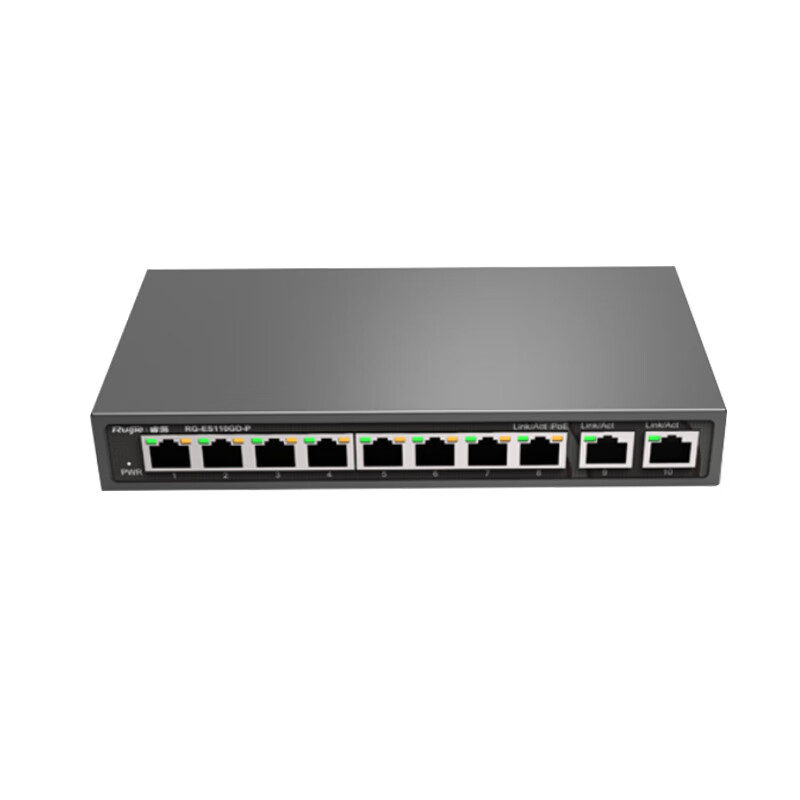 Ruijie 8-Port Gigabit PoE Switch RG-ES110GD V2, 110W POE Power, Unmanaged Access, Metal Shell, Enterprise Office Monitoring Project Switch