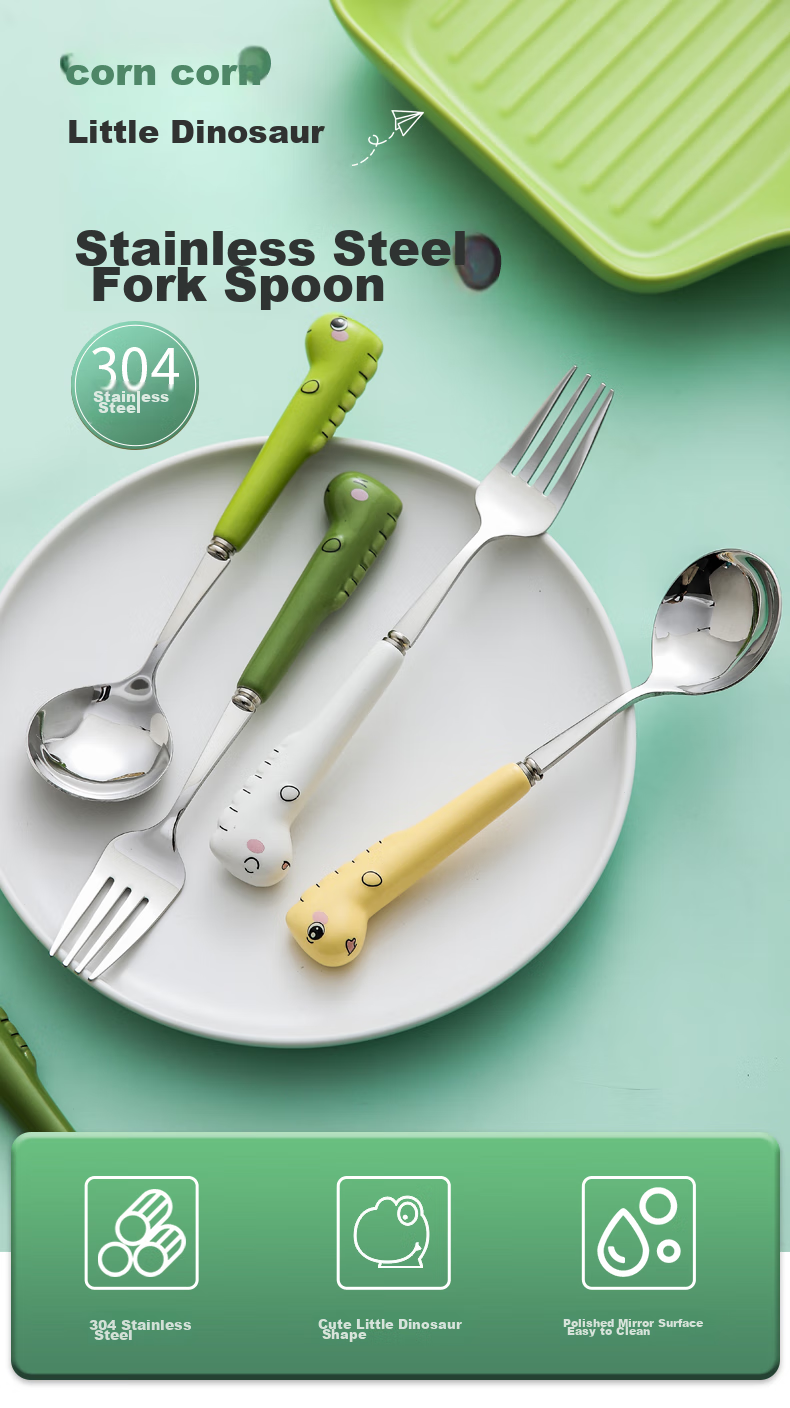 CORN Baby Spoon and Fork Set Stainless Steel Self-Feeding Training Utensils for Children 3 Years Old 304 Lunch Box 1