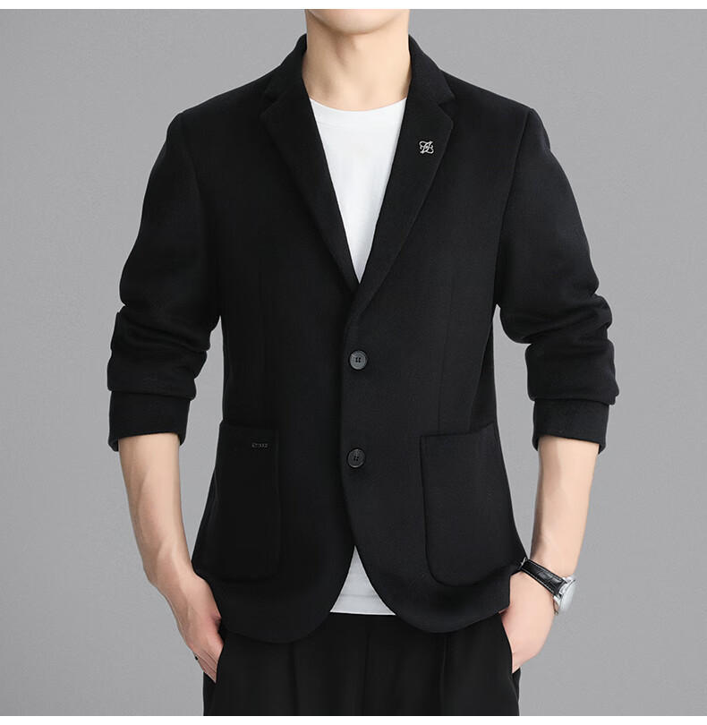 ROMON Men's Wool Blend Blazer Spring Autumn Business Casual Single Suit Coat Warm Jacket XF87 Dark Blue L 14