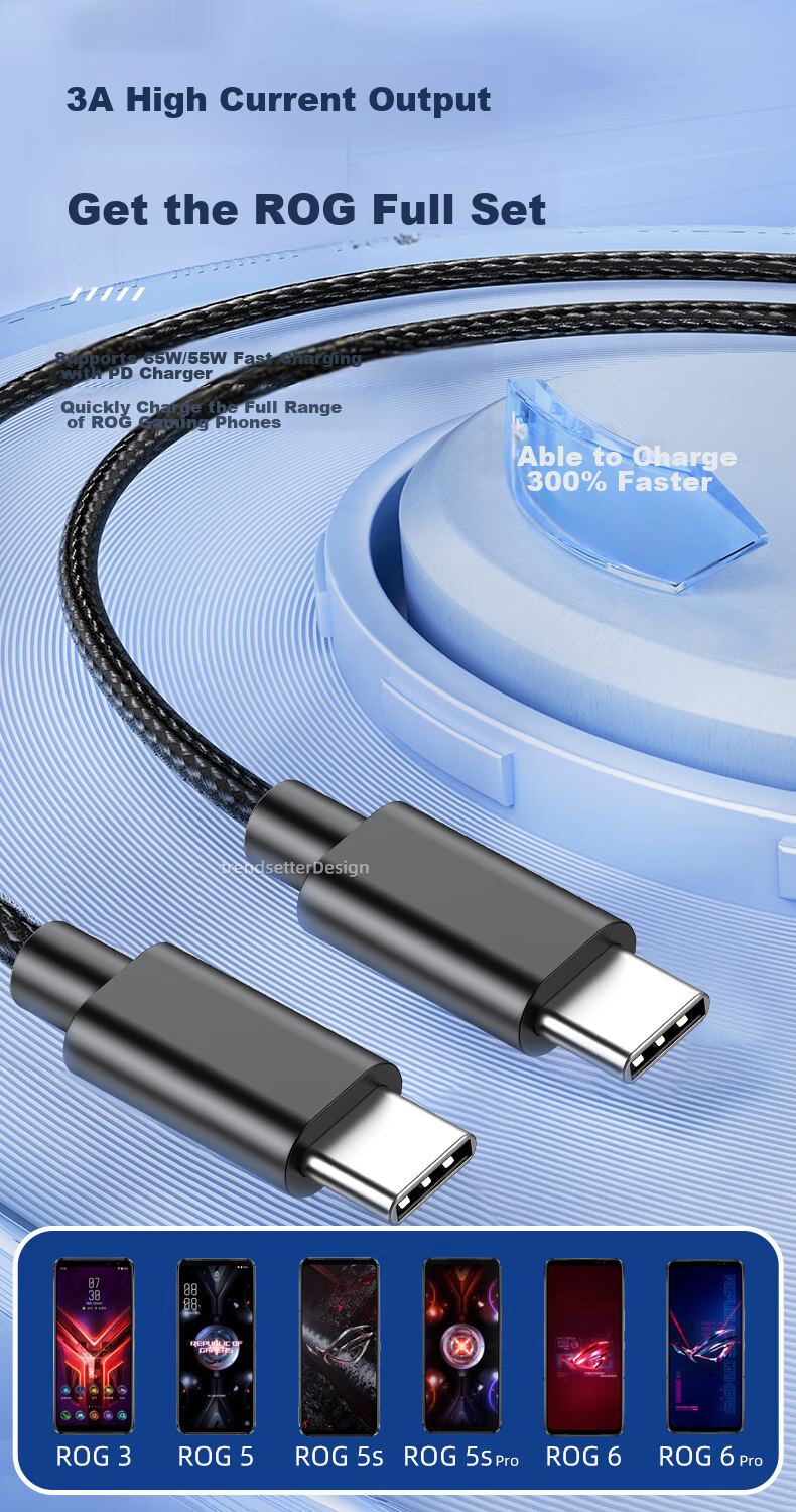 Chaofan Compatible with ASUS ROG9/8/7/6/6Pro/5/5s/5Pro Data Cable, PD Fast Charging 65W, Eye of The Beholder Gaming Phone ROG3, Dual Type-C Charging Cable, 2 Meters Extended 6