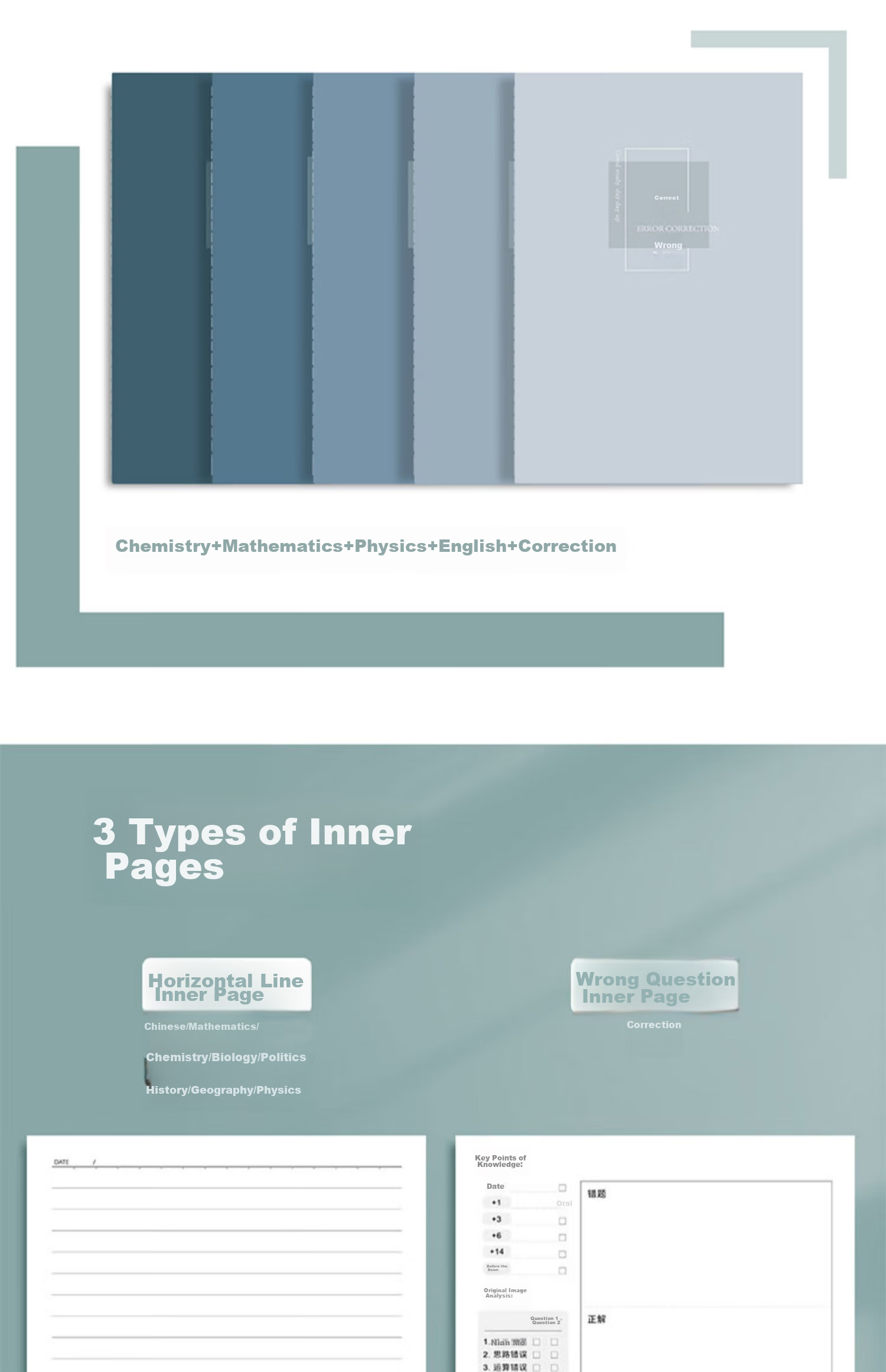 Faramon Subject Notebook Thickened B5 Set for High School And Middle School Students, Seven Subjects Classroom Subject Error Correction Book for Chinese, English And Mathematics Homework Notebook 4