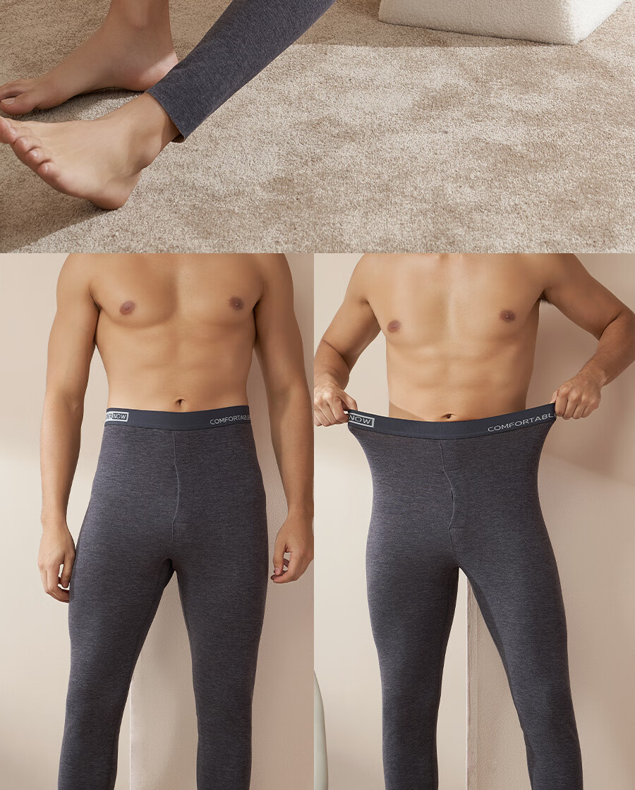 Modal Men's Thermal Underwear Pants Thin Fleece Cotton Base Layer Black Gray XL 14