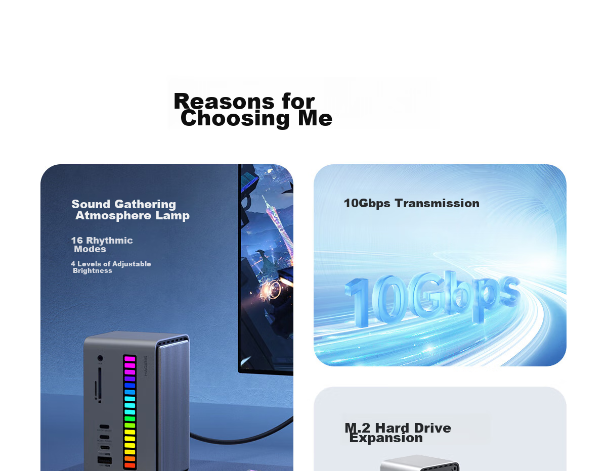 Hagibis Desktop Expansion Dock, Type-C Hub, USB Multi-Port Adapter, Hard Drive Enclosure, M.2 Thunderbolt 5/4 Compatible, Suitable for Apple Mac Laptops, HUB Splitter 3