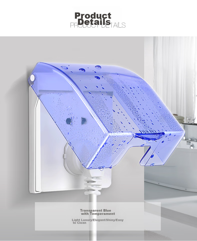 DELIXI Switch Socket Splash-Proof Box, 86-Type Blue Transparent Splash-Proof Box with Plastic Cover 7