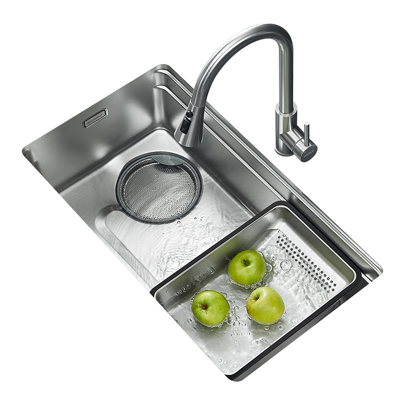 HIGOLD Kitchen Sink Stepped 304 Stainless Steel Left Drain Large Single Bowl 770*440mm Undermount Sink