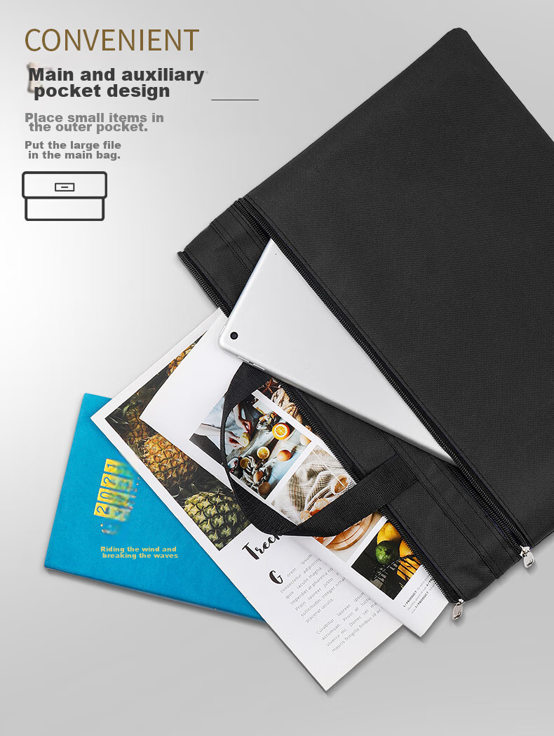 DiLe Premium Series Handheld Document Bag, Canvas Briefcase, Customized Canvas Office Supplies, Double-Layer Business Bag, Office Bag for Men, 1404 Black 3
