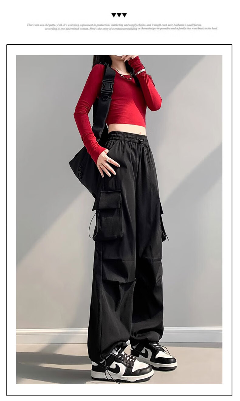 LangSha American-Style Parachute Cargo Pants for Women, Summer Ice Silk High-Waist Wide-Leg Loose Casual Quick-Dry Outdoor Sports Pants for Wome 28