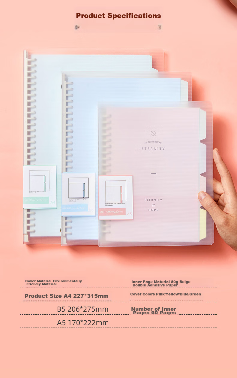 Wengu Loose-Leaf Notebook, Handwritten B5/60 Sheets, for Notes And Diary, Suitable for Middle And High School Students, Office Meeting Use, Detachable with 26 Holes, Includes Index Dividers, Ruled B17-B5/B Pink 2