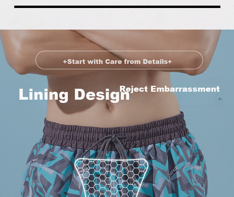Li-Ning Swimming Trunks for Men, Anti-Embarrassment Knee-Length Double-Layer Swim Shorts, Comfortable High-Elasticity Beach Shorts for Seaside Vacation, 200 Blue-Gray XL 7
