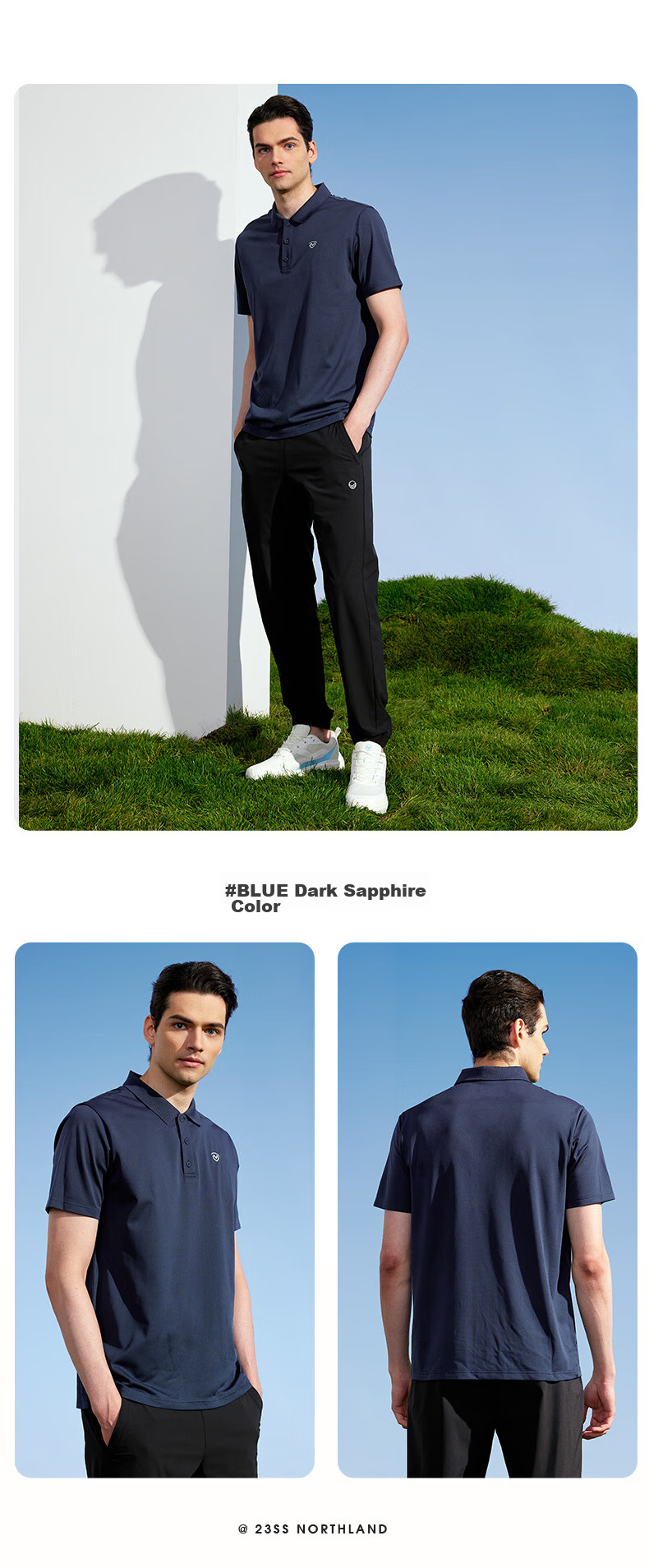 NORTHLAND Spring And Summer Short-Sleeve Polo Shirt for Men, Outdoor Breathable Quick-Dry Collared T-Shirt, Pure Black, Size M (170cm) 8