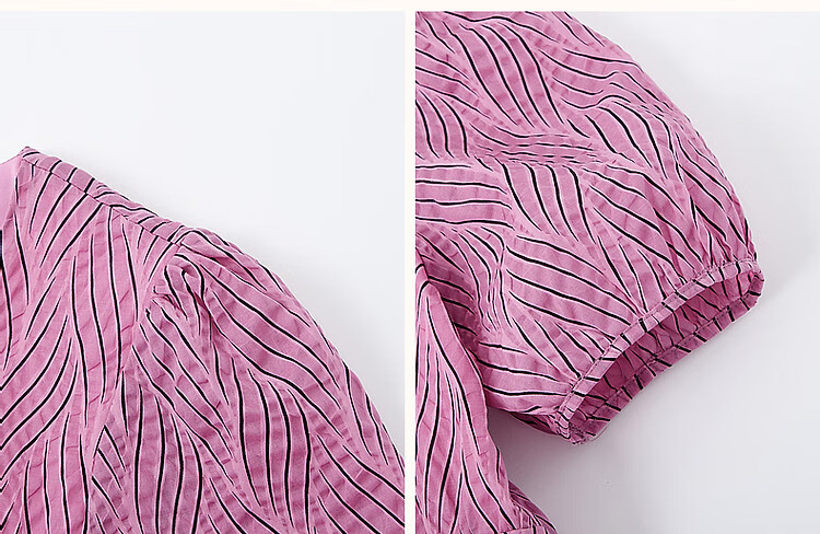 Dme [Bubble Pleated Texture] Summer French Square Neck Cotton Waist-Cinching Ruched Wide-Leg Waist-Cinching Dress 11
