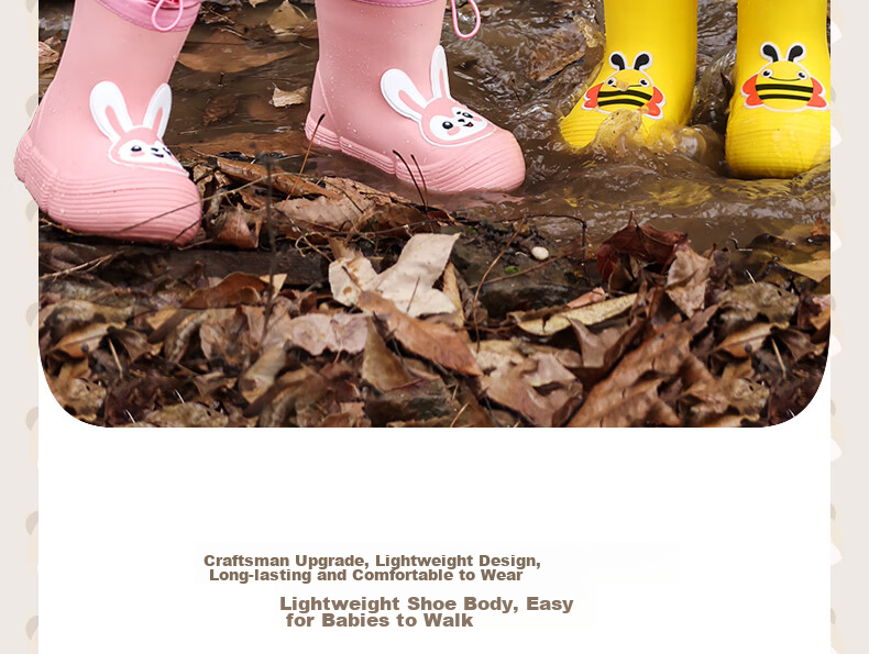 Moremerry Children's Rain Boots for Boys And Girls, Waterproof 3D Baby Elastic Cuff Non-Slip Wear-Resistant Cartoon Water Shoes, Elegant White, Size 20 13