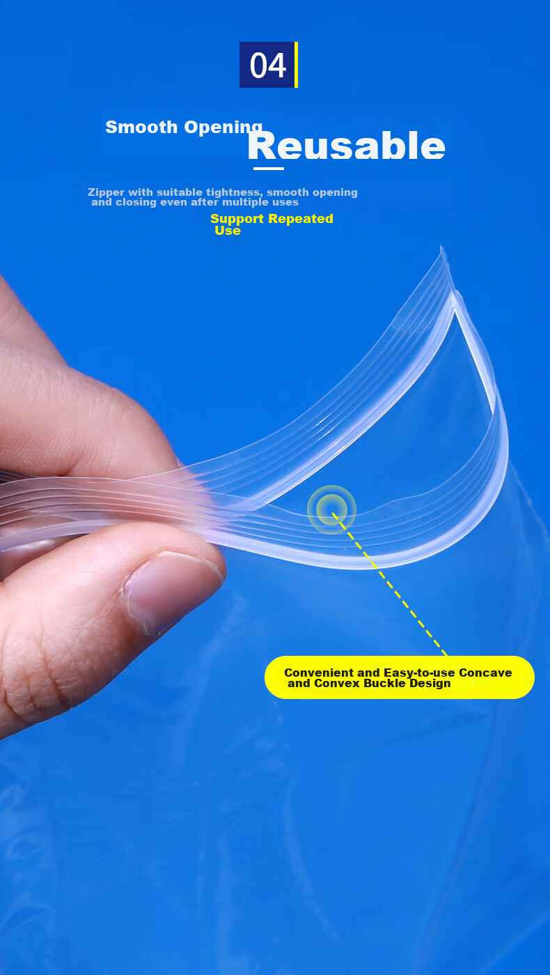Yessel Thick Self-Sealing Food Bags, Large Size 12#34*45cm*100pcs, Sealing Bags, Transparent Zip Lock Bags, Clothing Storage Bags, Dust-Proof Moisture-Proof Plastic Bags 11