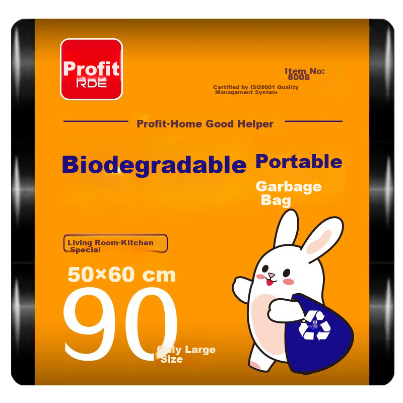 Lide Vest-Style Garbage Bags, Black, 50*60cm, 90 Pieces, Single-Sided, 1.2 Microns Thick, Large Size, Biodegradable Trash Bags