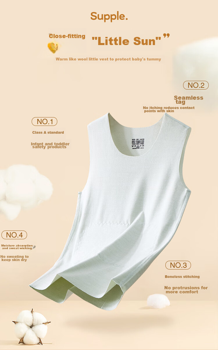 LangSha Autumn New Children's Vest, Wool And Silk, Boys And Girls Belly Protection Vest, Shoulder Warm Waistcoat, for Older Children And Babies, Underwear 2