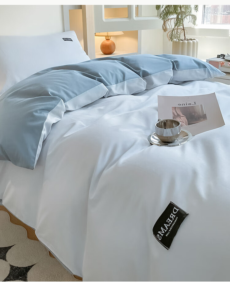 MUJI 100% Cotton Student Dormitory Bedding Set 3-Piece Pure Cotton Bed Sheet and Duvet Cover for 0.9m Bed 150x200cm 10