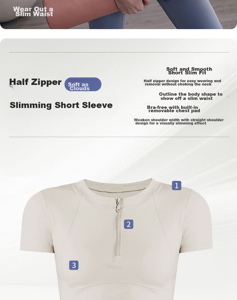XUEXIMAN Yoga Top for Women with Chest Pads, Half-Zip Sports Quick-Dry T-Shirt Short Sleeve Professional Running Fitness Wear Summer 2