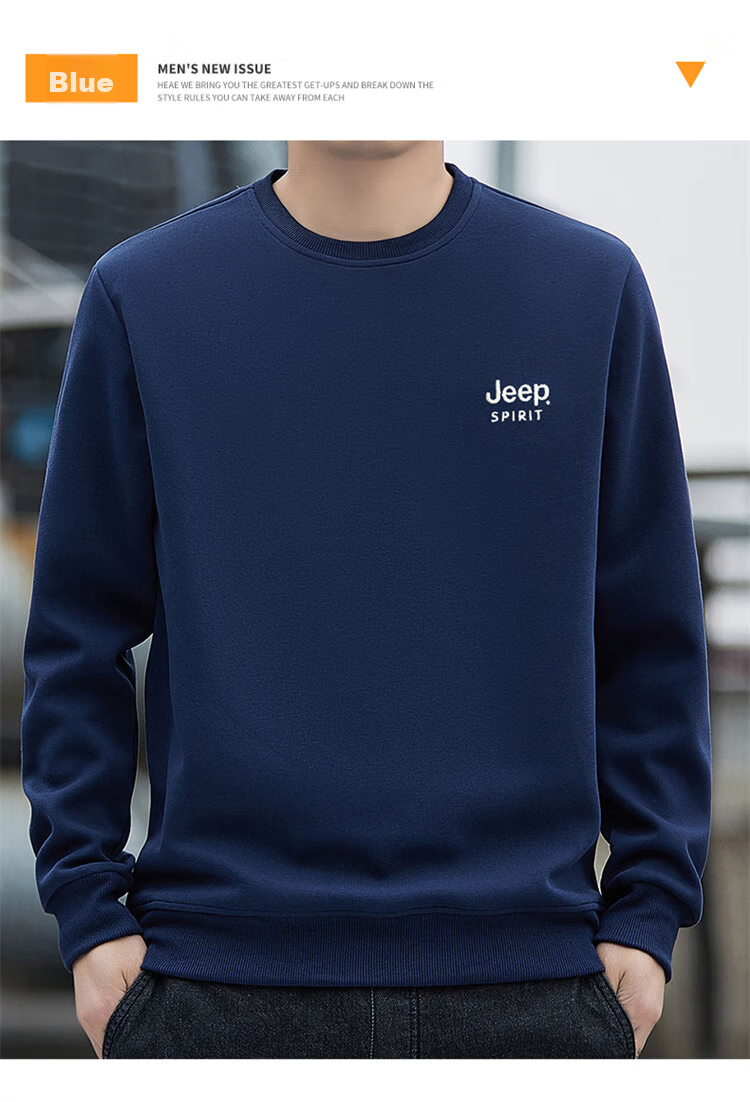 JEEP SPIRIT Men's Sweatshirt, Spring Top, Printed Undershirt, Loose Long-Sleeve T-Shirt, Navy Blue, 4XL 13