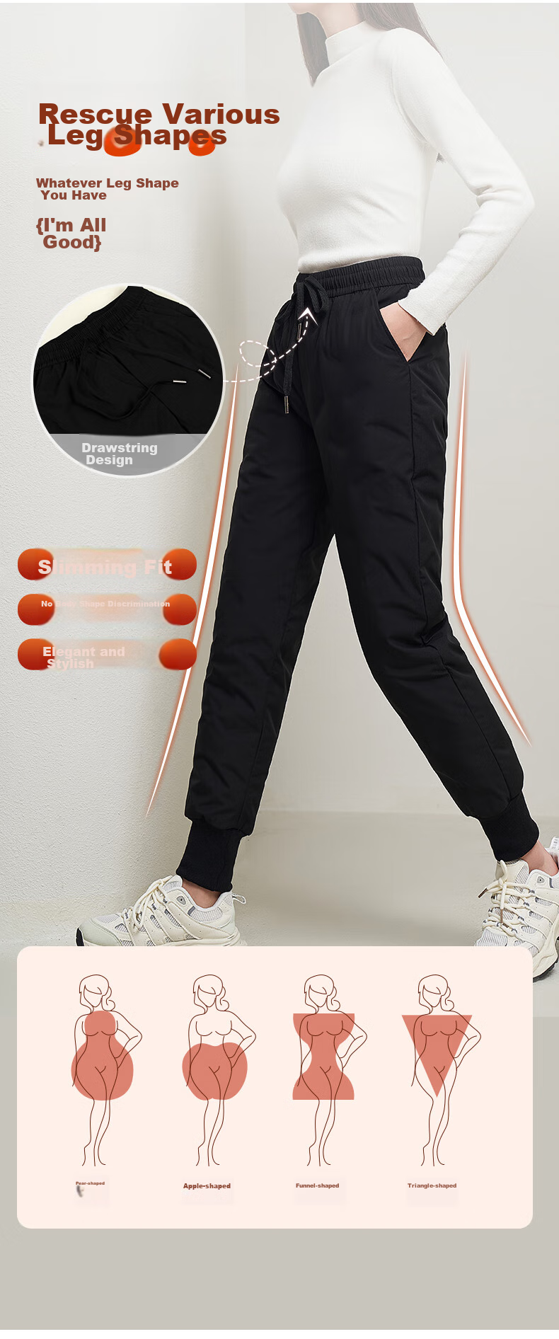 LangSha Black Gold down Pants for Women, Outdoor Wear, Winter Fleece-Lined White Duck Down Pants, Women's Tapered Leg Windproof Cotton Pants, Thickened Warm Trousers 15