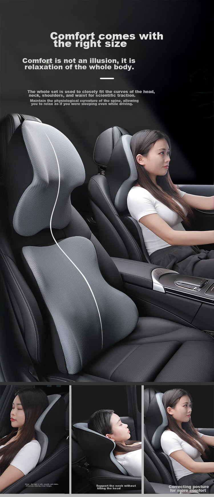 ICAROOM Car Headrest And Lumbar Support Set, Memory Foam Lumbar Pillow, Car Headrest, Neck Pillow, Driving Back Cushion Accessories 4