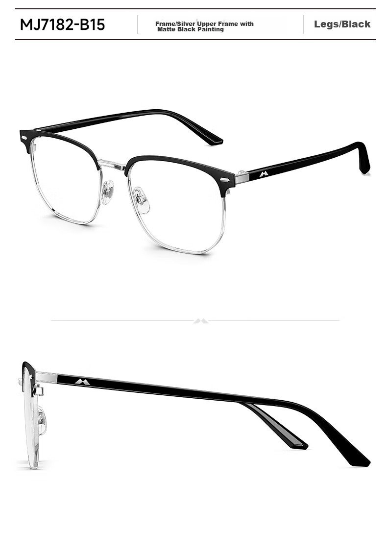MOLSSION Eyeglass Frames, Browline Glasses MA6016, B16 Silver Upper Brow Transparent Gray 13