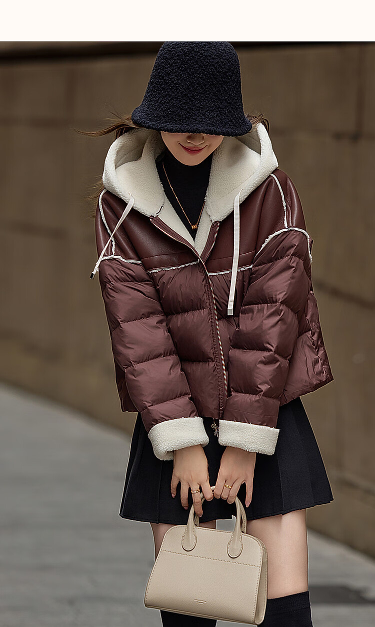 Dme [Xueshan Dushi] Winter 400T Spring Yafang Light Luxury 90% Duck Down Hooded Patchwork Elastic down Jacket for Wome 10