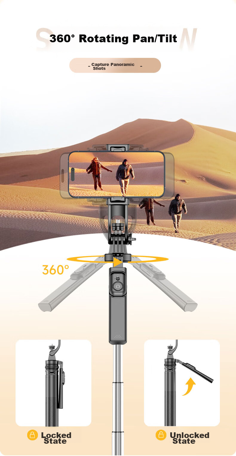 SelfieShow [Newly Upgraded Ultra-Stable 1.8-Meter Four-Legged Stand] Selfie Stick, Floor-Standing Anti-Shake, 360° Rotation, Multifunctional Outdoor Live Streaming Selfie Vlog Tool, Suitable for DJI Pocket 3 6