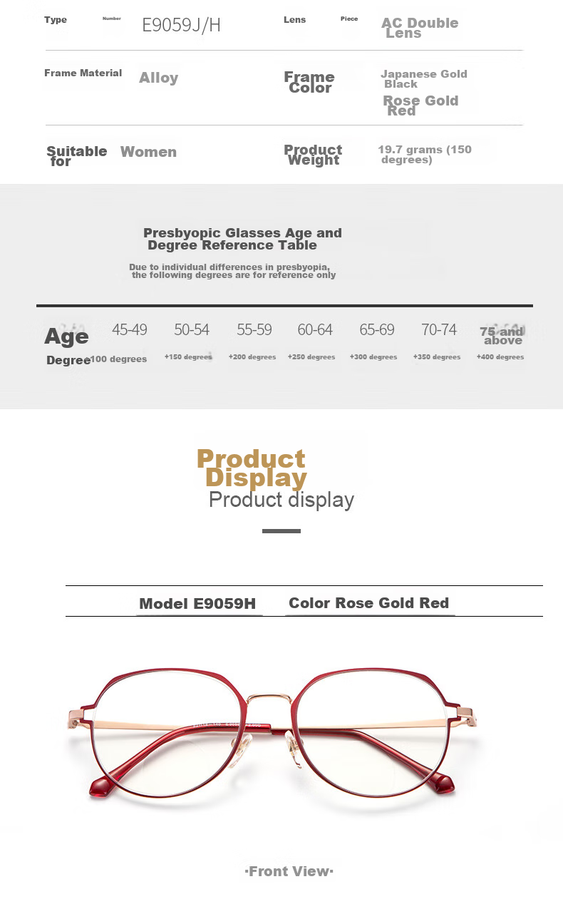 Xiyanghong Reading Glasses for Women, Bifocal Anti-Blue Light Fashionable Ultra-Light Dual-Light Presbyopic Glasses for Elderly E9059H 300 Degrees 17