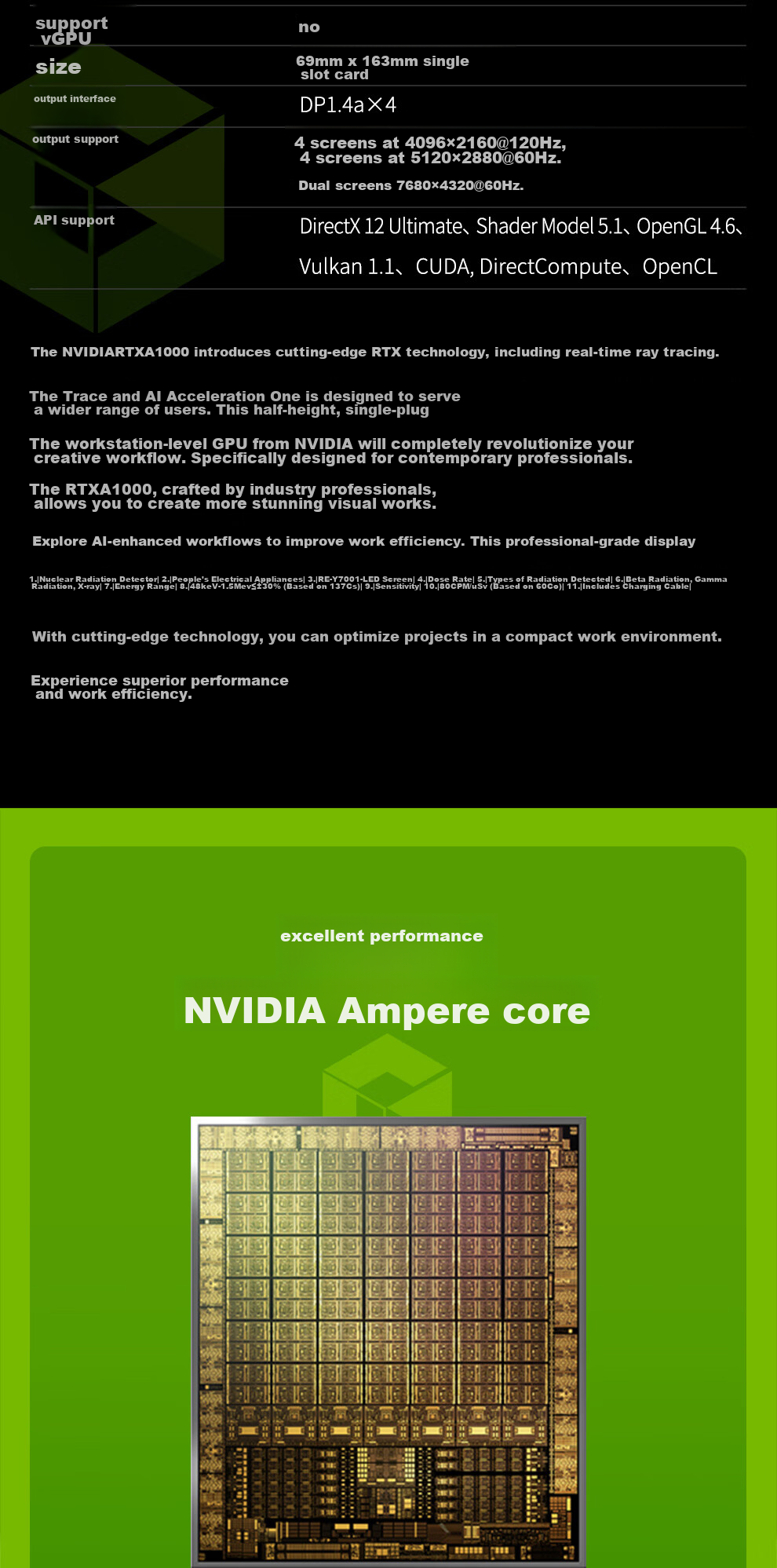 NVIDIA RTX A1000 8GB GDDR6 Video Editing, Modeling Rendering, Professional Graphics Card, Industrial Packaging 2