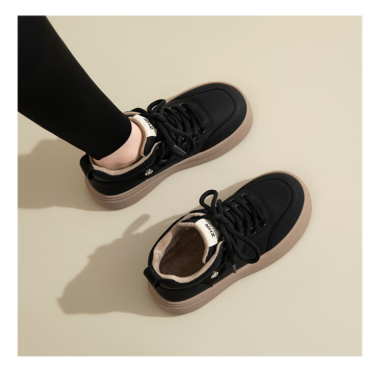 ZHR Cotton Shoes for Women, Winter Fleece-Lined Versatile High-Top Women's Shoes, Round Toe Thick-Soled Comfortable Casual Shoes for Women EJ38A Beige 39 12