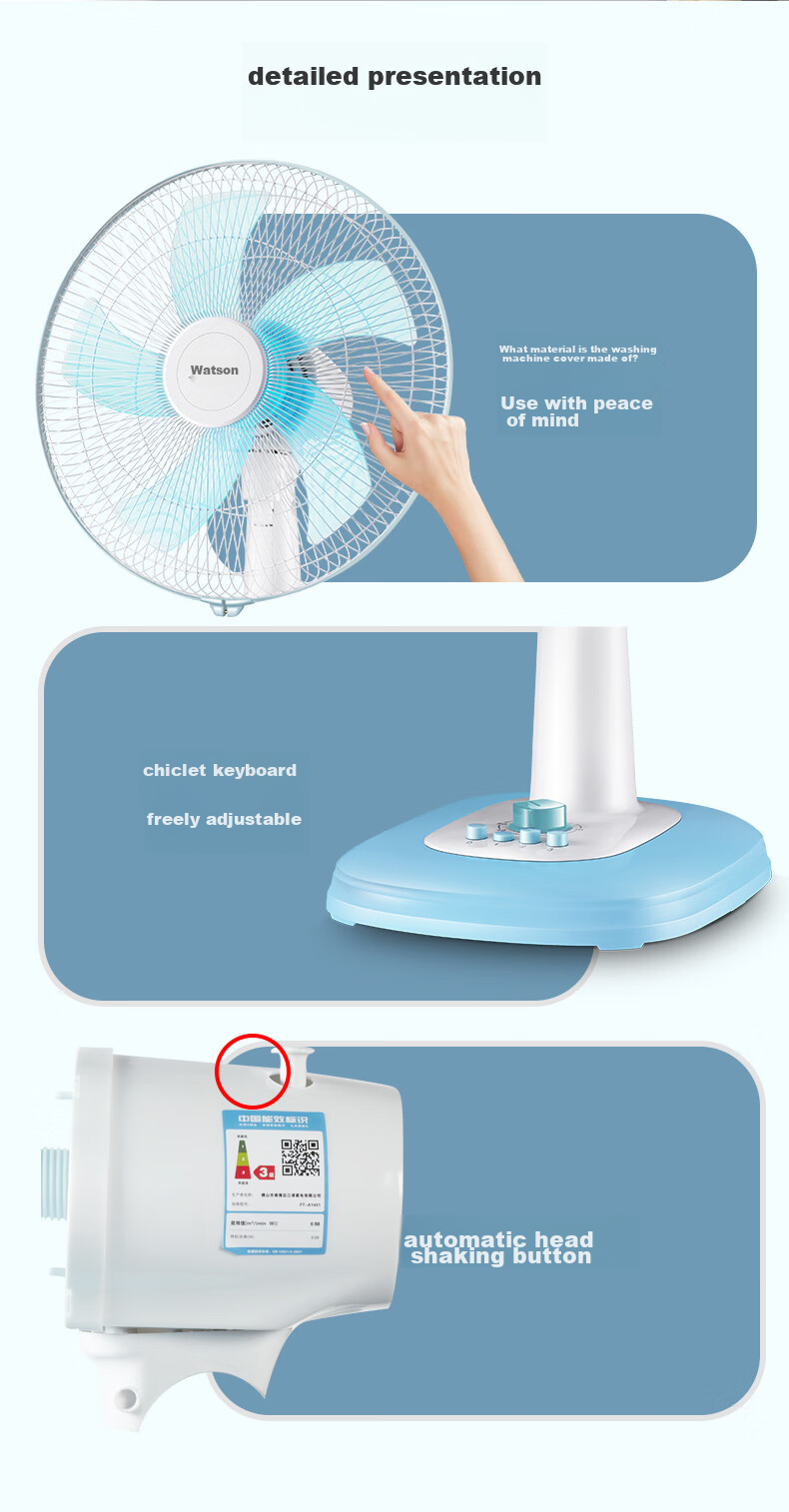 Wahson Electric Fan/Stand Fan/Low Noise Fan/16-Inch High Air Volume Home Office AC Fan with Fixed Frequency WS-A1603A 12