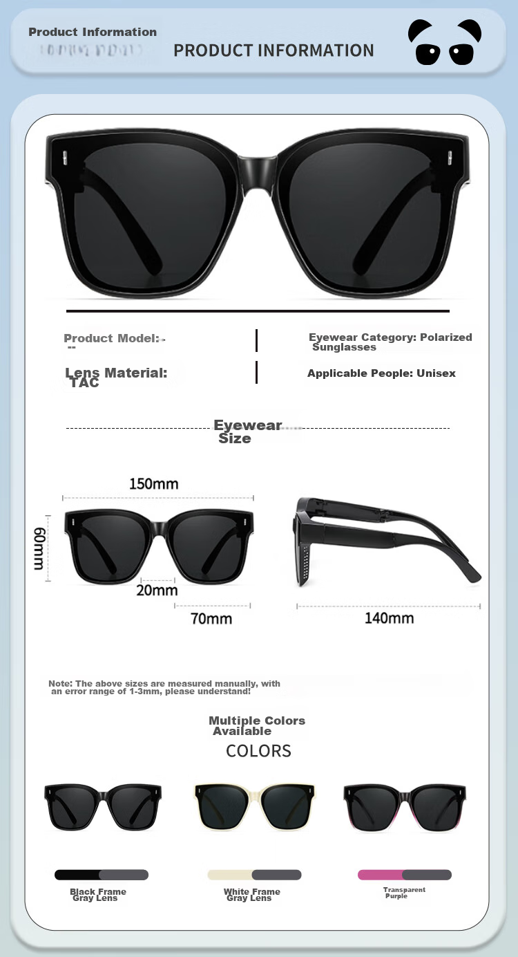 Xiongmaoshasha Folding Sunglasses, Light Purple, UV Protection, Polarized, Can Be Used with Prescription Glasses 2