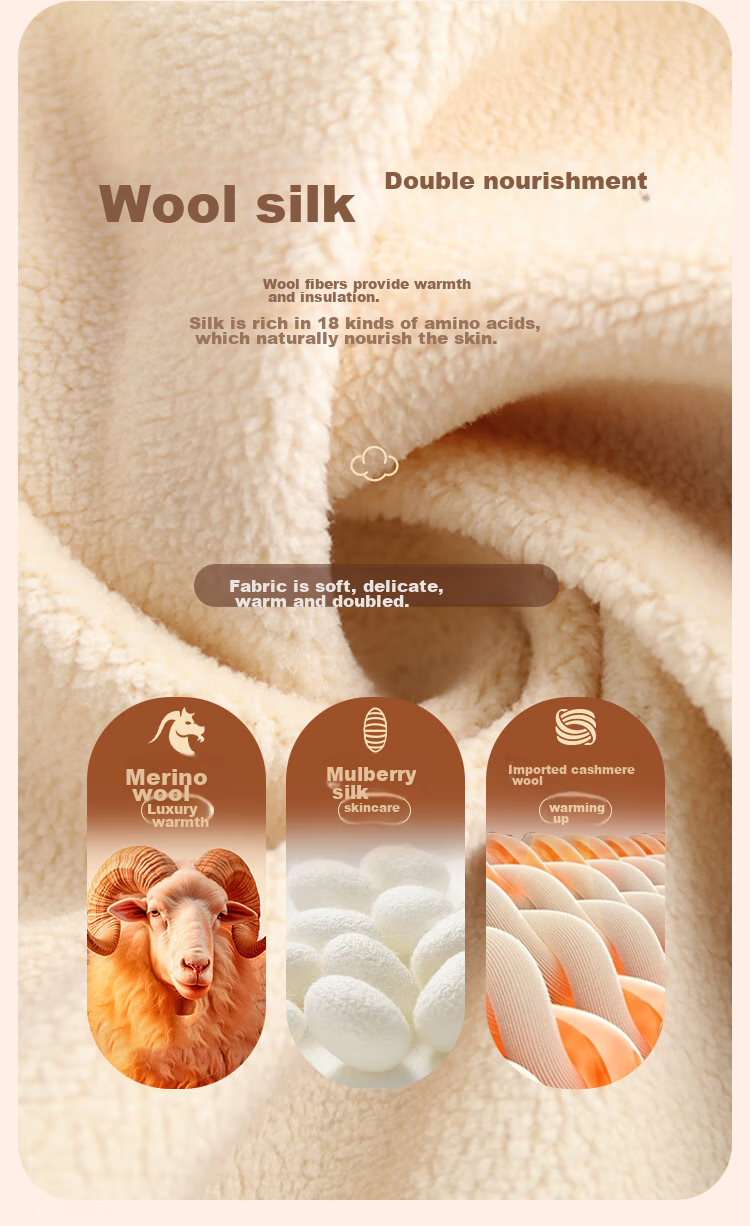 Hengyuanxiang Wool And Silk Thermal Underwear, Fleece-Lined, Extra Thick, Mid-Collar Autumn Top And Bottom Set 5
