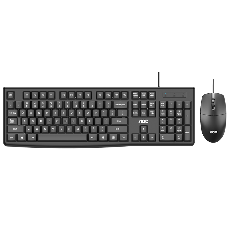 AOC KM151 Keyboard And Mouse Combo, Wired Keyboard And Mouse Set, Full-Size Office Keyboard, Splash-Resistant, Plug-And Computer Keyboard, Black