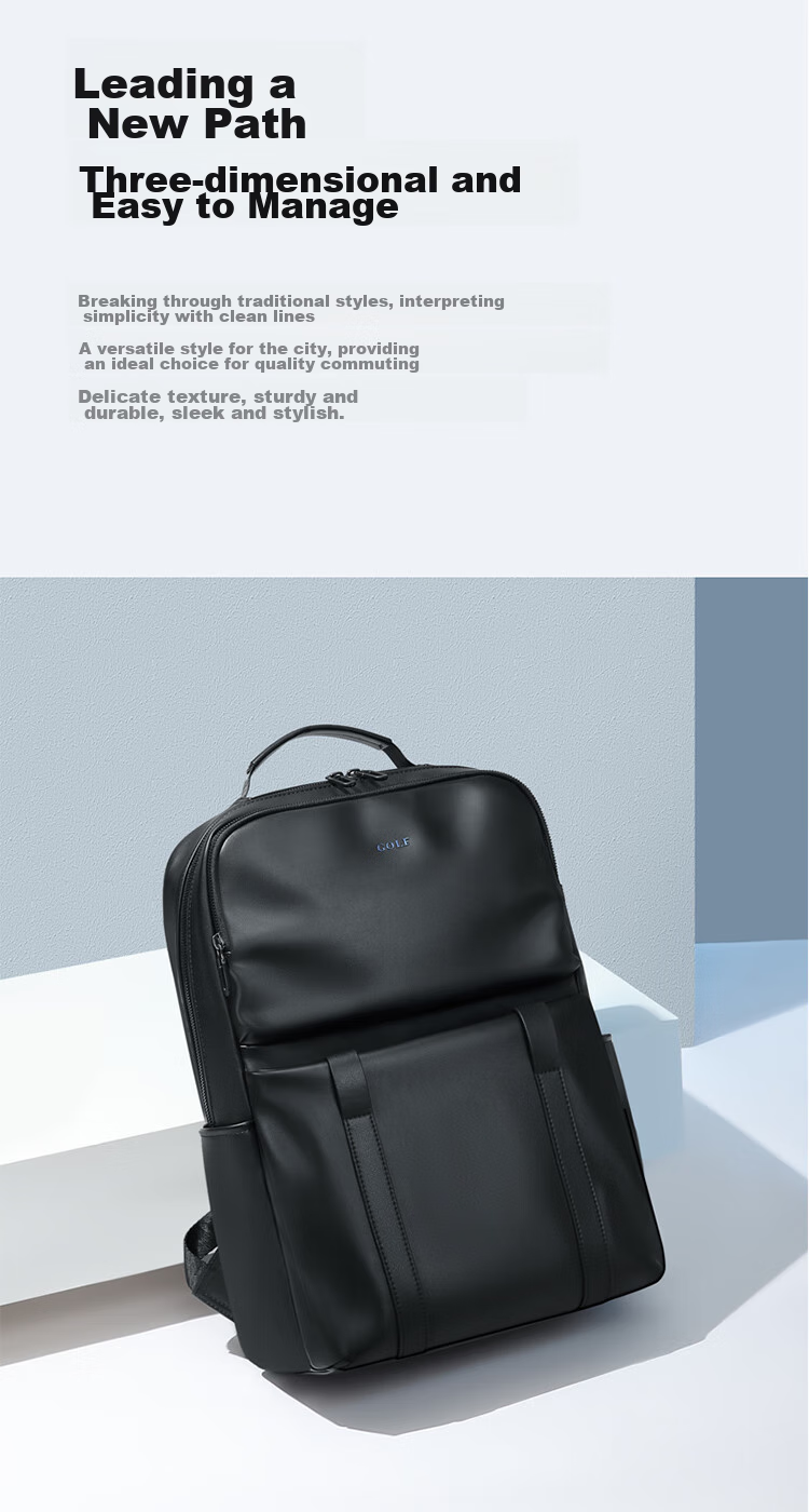 GOLF Backpack for Men, Soft Leather 15.6-Inch Laptop Bag, Large Capacity Commuter Business Travel Bag, Student Schoolbag for Wome 5