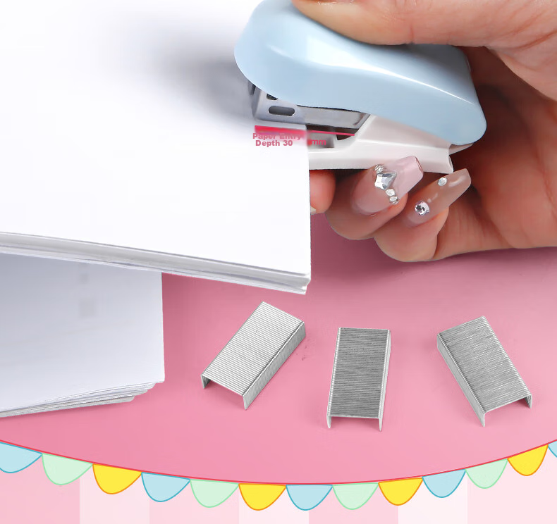 Touch Fish Stapler Cartoon Mini Set Cute Mini Student Stationery Flower Shop Floral Multi-Functional Binding Machine Stapler Exam Paper Stapler Pink 4