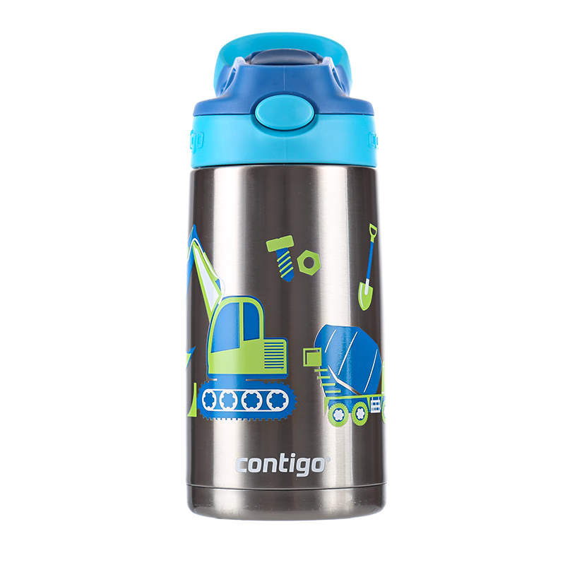 Contigo Children's Insulated Water Bottle, Stainless Steel Straw Cup, 400ml, Excavator Design, HBC-GIZ263VP+