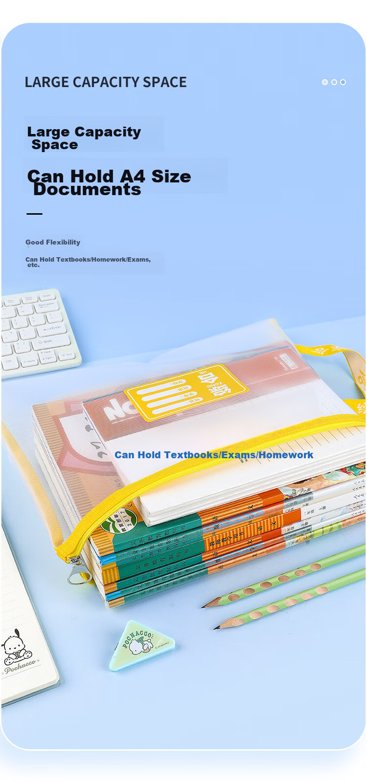 GuangBo Stationery Single-Layer A4 File Folder, Transparent Mesh Subject Classification Pouch, Student Exam Paper Subject Classification Zipper Bag Stationery Folder, Back-To Supplies, Pack of 5 5