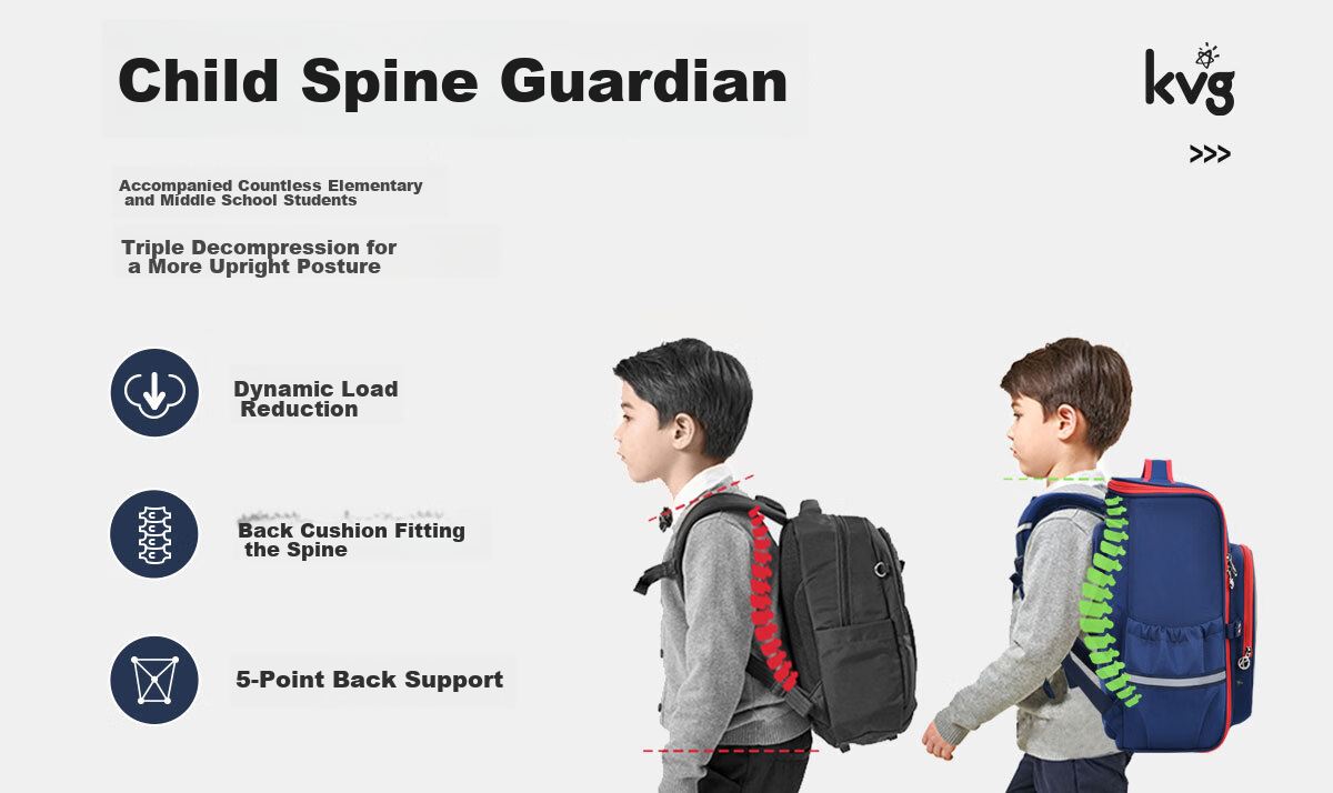 KVG Primary School Backpack for Grades 3-4 Children's Backpack British Style Lightweight Spine Protection Girls' Shoulder Bag 125cm Or More 3